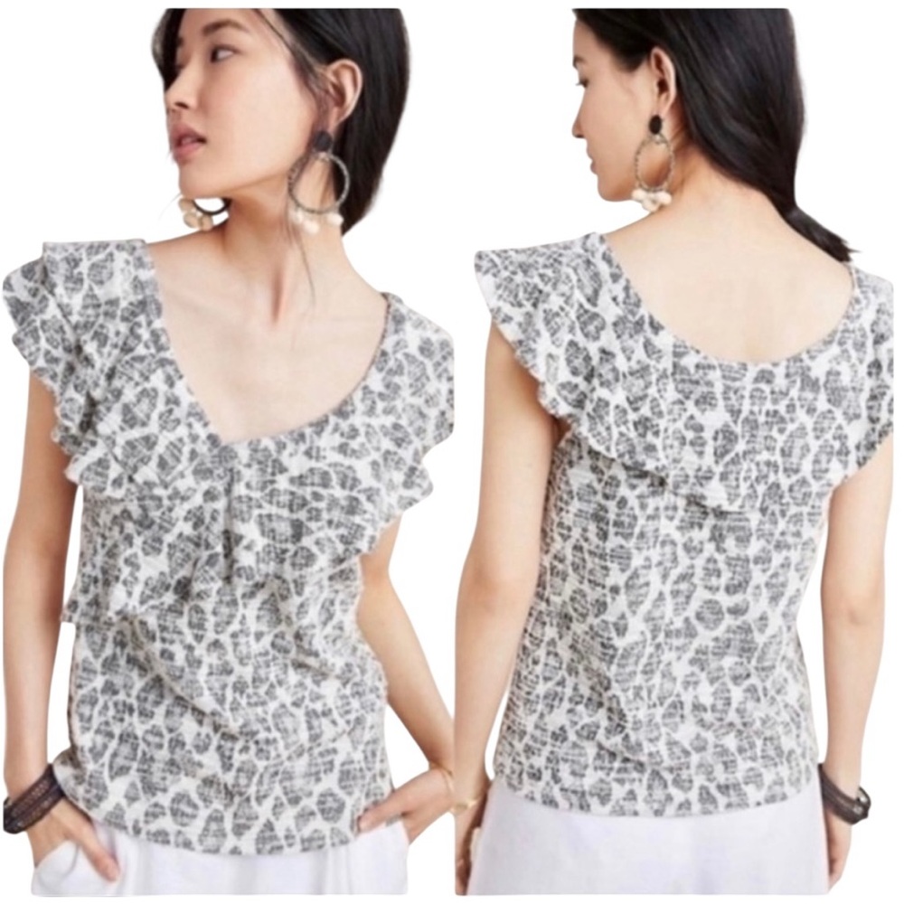 Anthropologie Dolan Savannah Tweed Knit Asymmetrical Neckline Ruffle Top - M